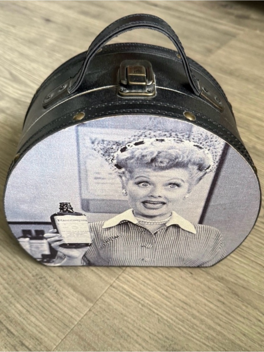 Black Vintage-Inspired Round Top Handle Bag-I Love Lucy vintage bag!